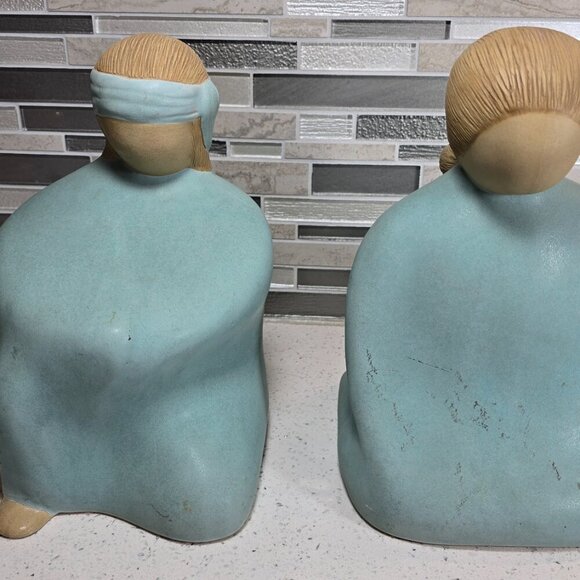 Vintage 80's - Jack Black Navajo Sculptures Pottery Figures Blue - Signed Set - Picture 3 of 8